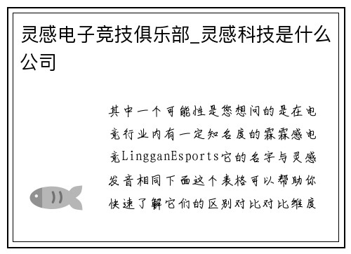 灵感电子竞技俱乐部_灵感科技是什么公司